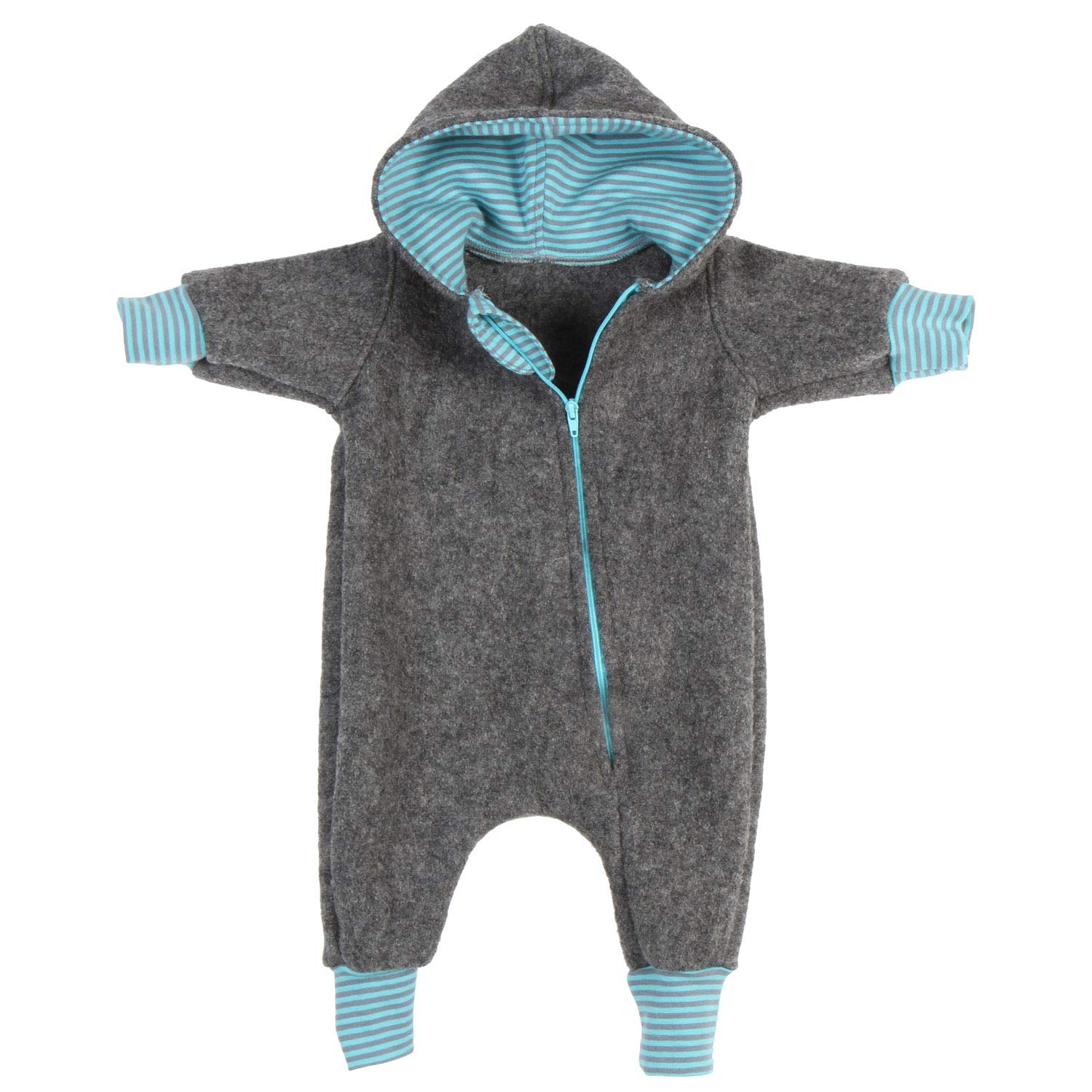 Lilakind“ Baby Wollwalk Overall Einteiler mit Kapuze Walkloden Walkoverall Grau Meliert Gr. 56/62-116/122 - Made in Germany