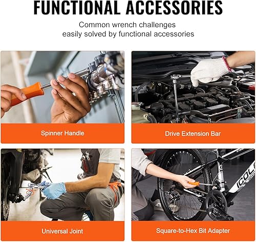 Miniatura 4 de VEVOR - Juego de vasos y carraca, apertura de vaso de 6 puntos, juego de herramientas de 54 piezas en unidades SAE y métricas, vasos profundos y