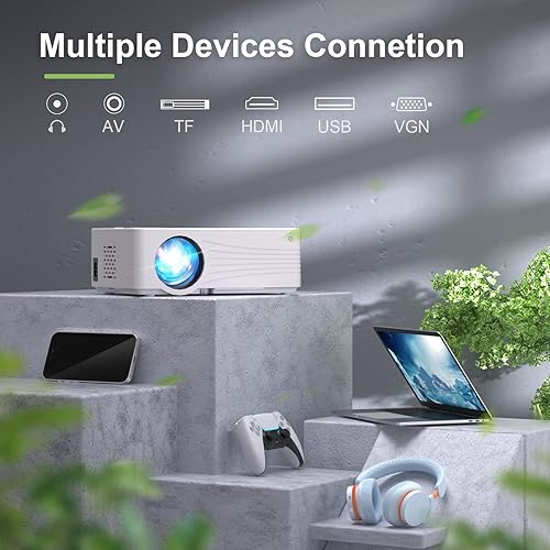 Miniatura 5 de Proyector Native 1080P con WiFi 5G y Bluetooth 5.2, mini proyector EAZVUE de 400 lúmenes ANSI, proyector portátil compatible con TV