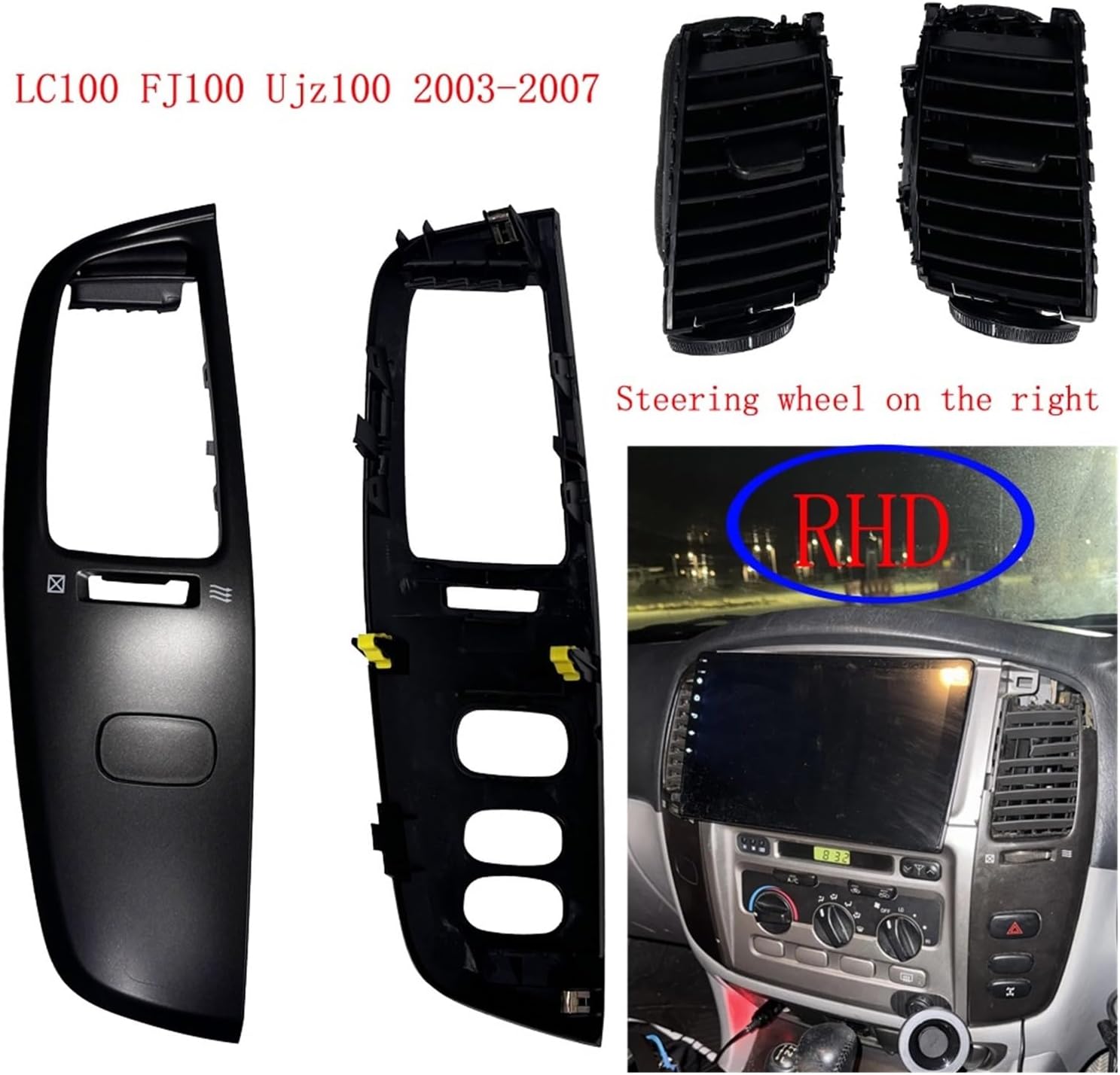 RHD Fit For 100 LC100 FJ100 Ujz100 2003-2007 Air Vent Outlet Dashboard Air Fresh Window Vent Panel RHD(Wood Air outlet)