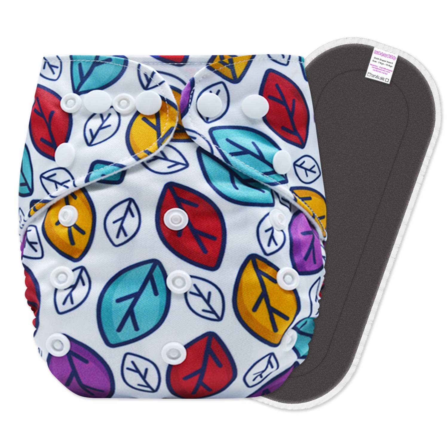 BEMBIKACloth Diapers for Babies,Washable Reusable Cloth Diaper ll Sizes Adjustable with 5 Layer Bamboo Charcoal Insert (Leaf)