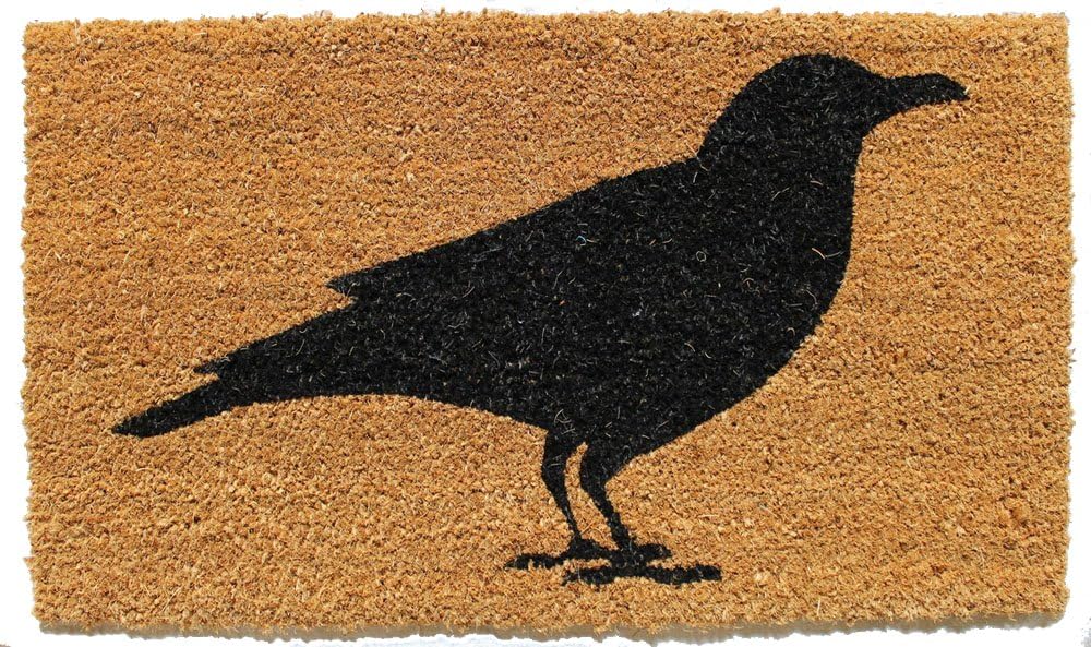 Evergreen Black Raven Welcome Mat | 28 x 16 | Halloween Crow Welcome Mat | Non-Slip Rubber Backing | Dirt Catching Natural Fibers | Indoor and Outdoor Home Decor
