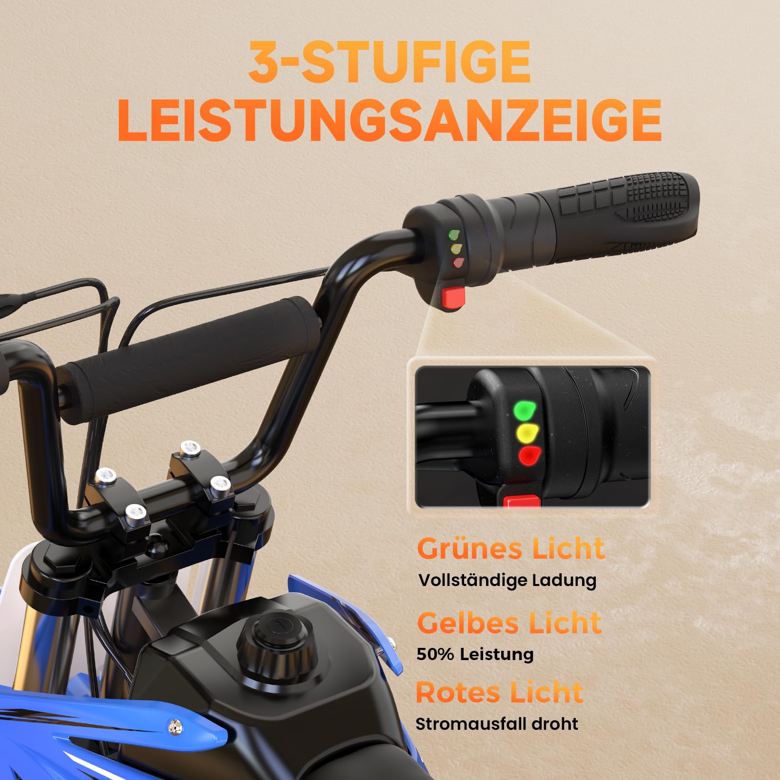 Elektro Motorrad Kinder, Elektromotorrad mit 36V 5.2Ah Batterie, 8/13/25 KMH Geschwindigkeitsmodus, 22 km Reichweite, 12 Zoll Luftreifen, LED, doppelte Stoßdämpfung, Motorrad für 3–10-Jährige
