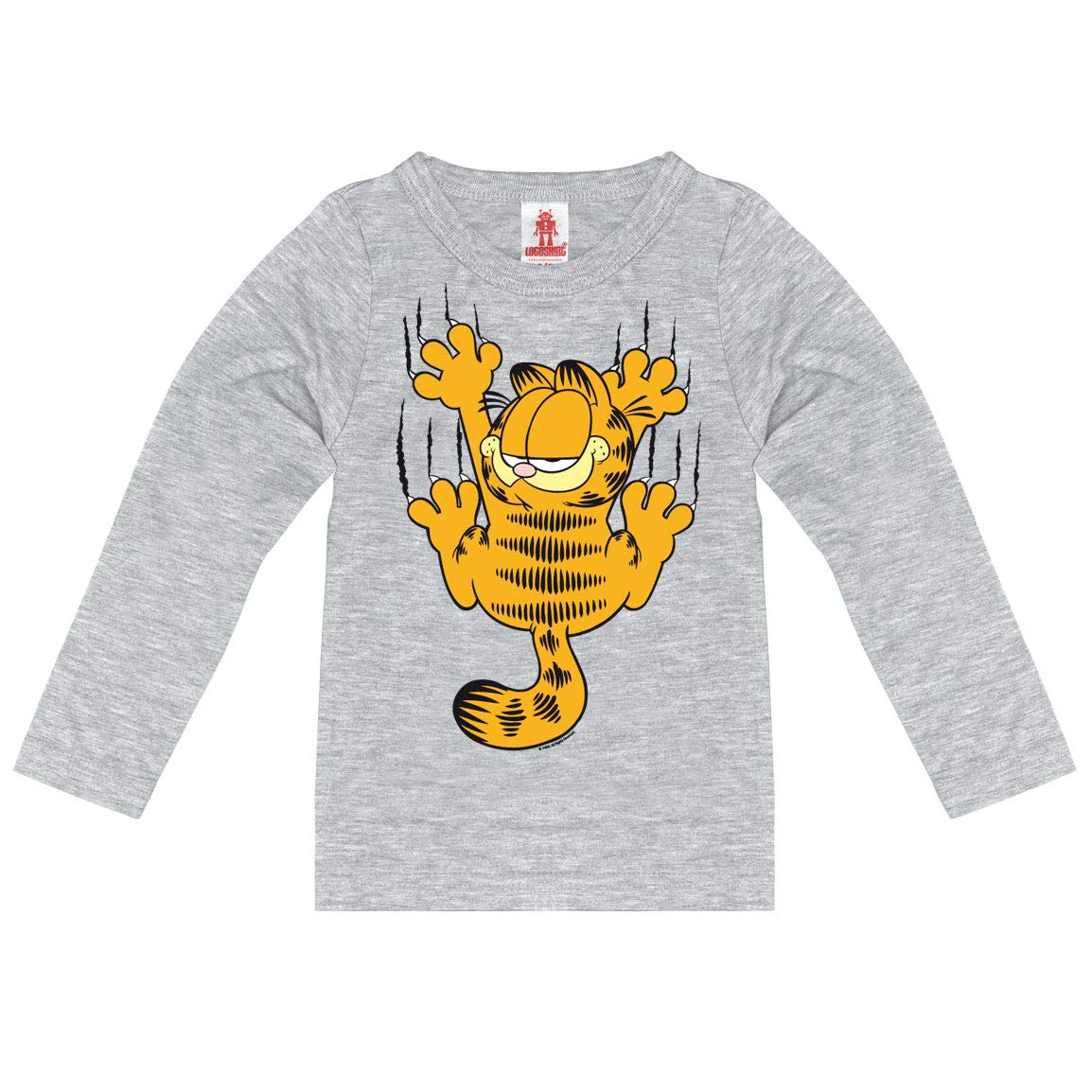 Logoshirt® Garfield I Kater Garfield I Langarmshirt Print I Kinder I Mädchen & Jungen I grau-meliert I Lizenziertes Originaldesign I Größe 116