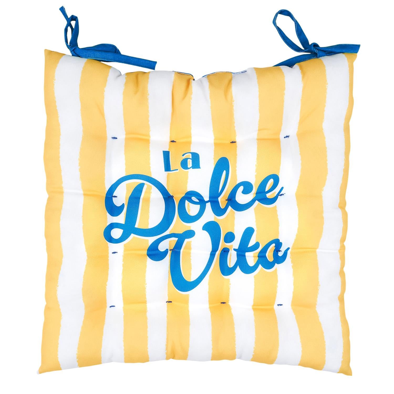 Deconation Lot De 6 Galettes De Chaises Déperlantes Extérieur/intérieur Motifs Estivaux 40x40cm - 2 Attaches Nouettes - Dolce Vita