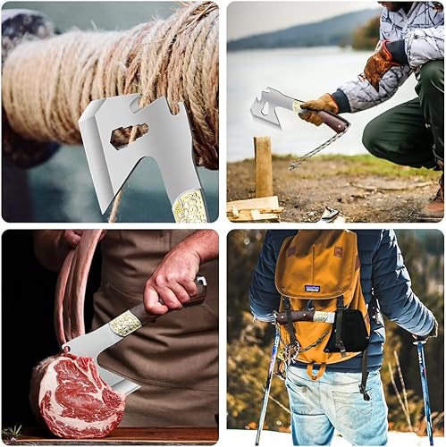 Miniatura 6 de Hacha de camping de acero forjado de alto carbono para cortar carne, hacha para cortar madera, ideal para lanzar hachas, campamento, supervivencia,