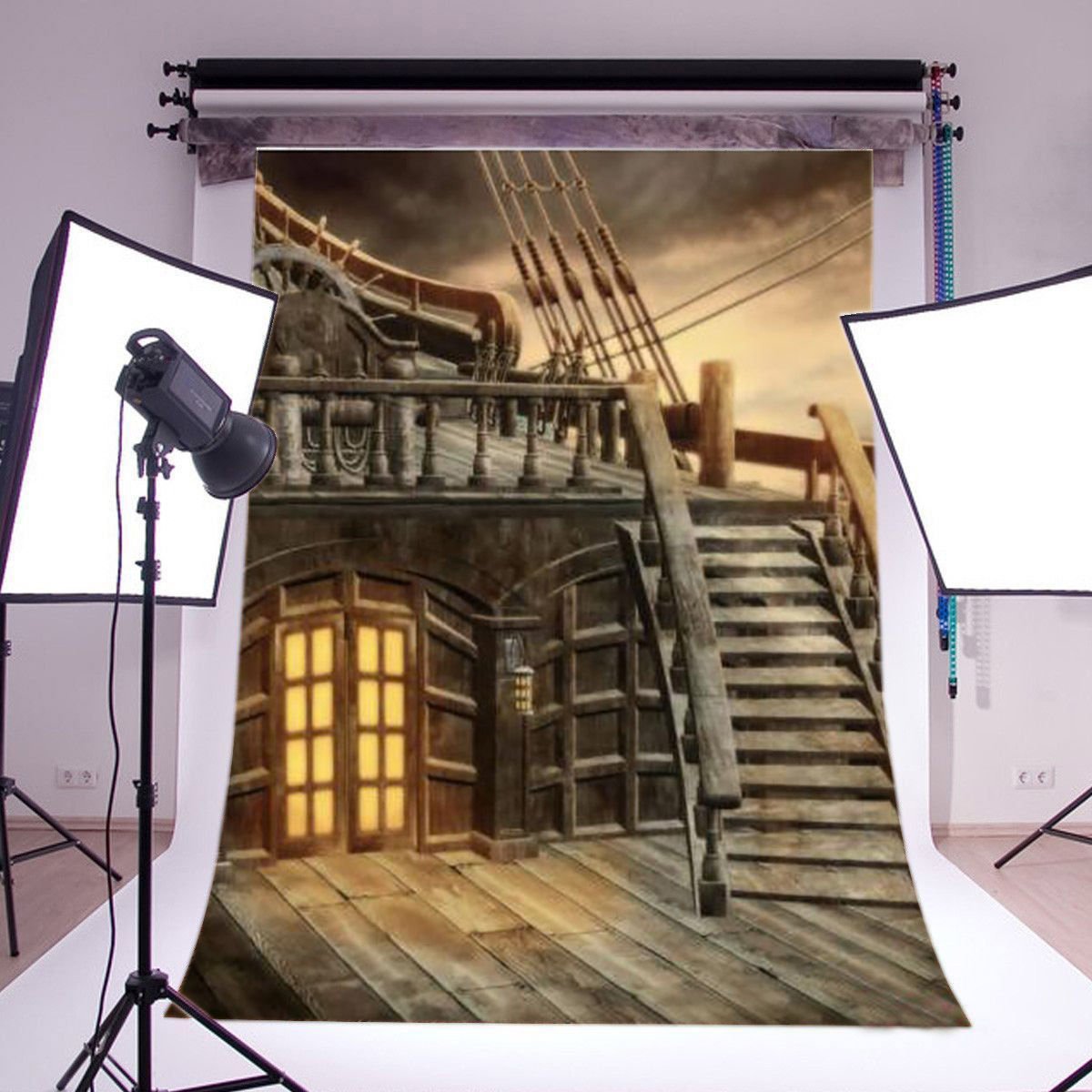 HIOFFER Photography Background 5x7ft Pirate Ship Ocean Photography Backdrops Wooden Deck Children Kids Birthday Portrait Photo Background Studio Props
