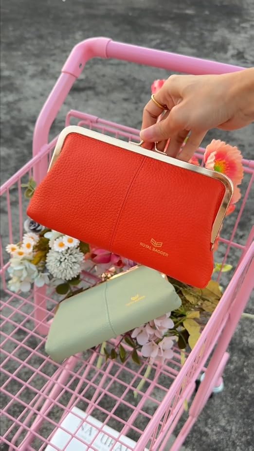 Portafoglio Pochette Royal Bagger In Vera Pelle Con Chiusura A Bacio E Blocco RFID - Rosa