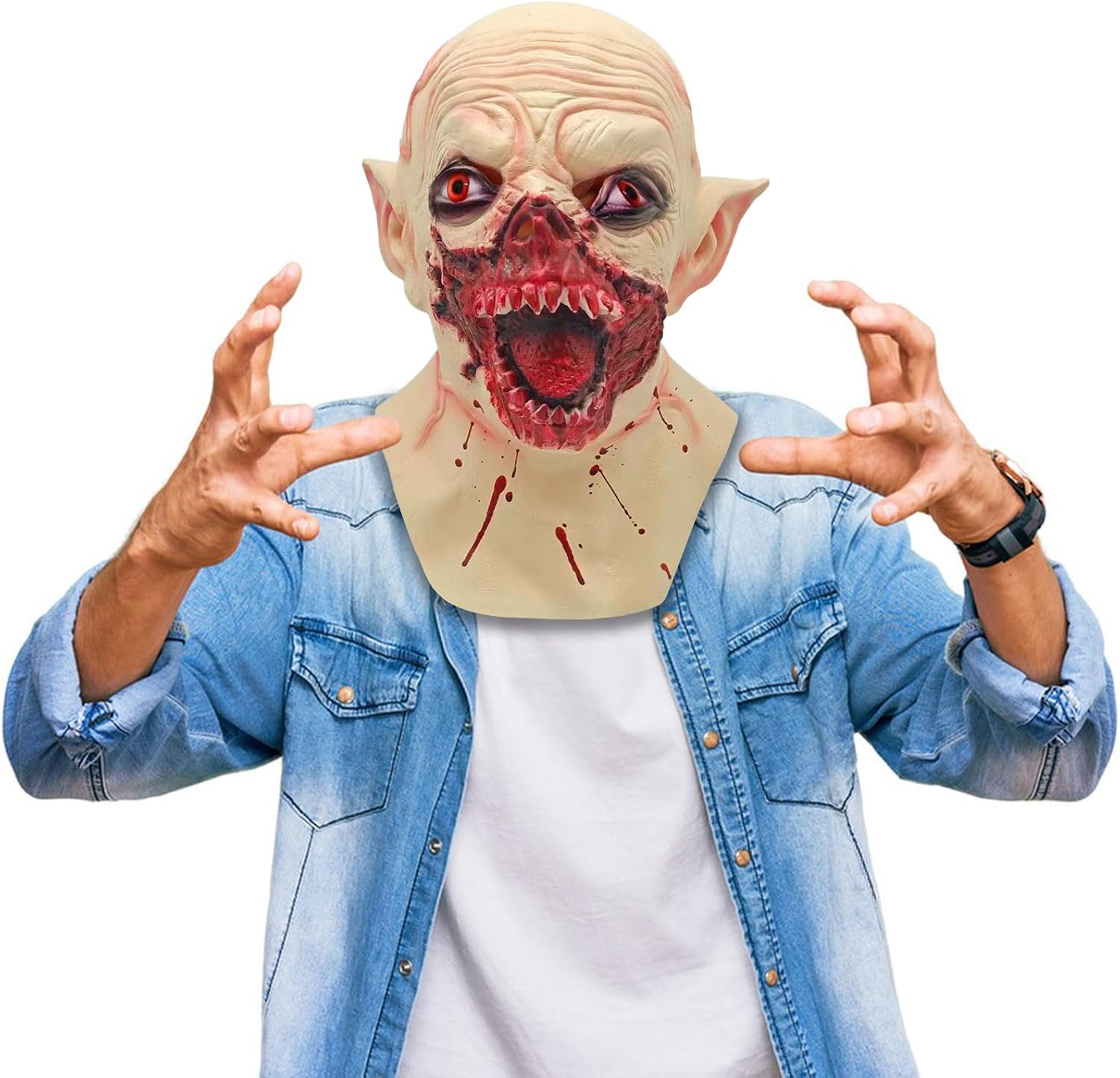 Scary Vampire Mask, Creepy Zombie Monster Sharp Teeth Head Masks Bared for Halloween Cosplay Party Props