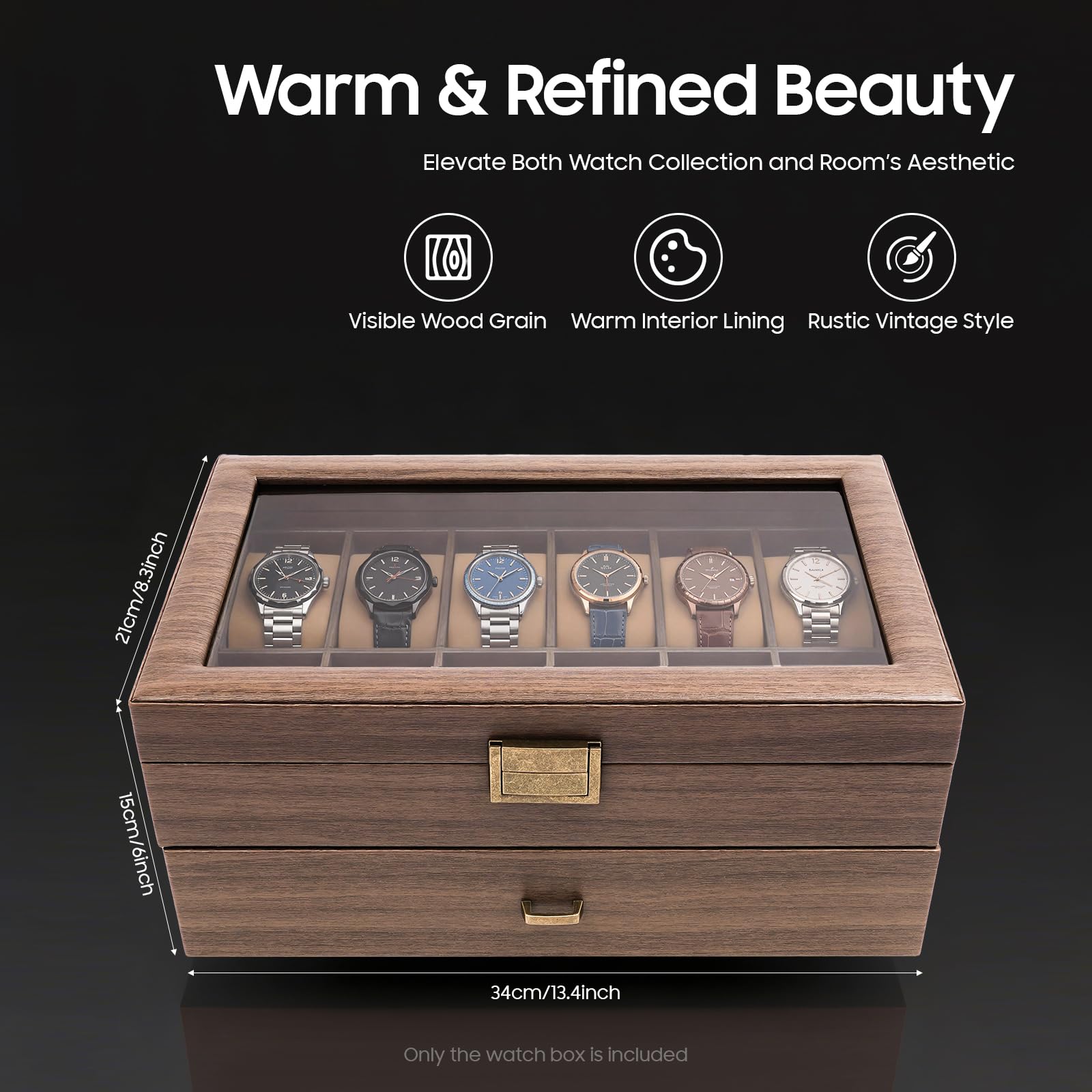 Scatola per orologi con 24 scomparti | 2 livelli di venatura del legno | per orologi e gioielli a casa | per uomini e donne amanti degli orologi