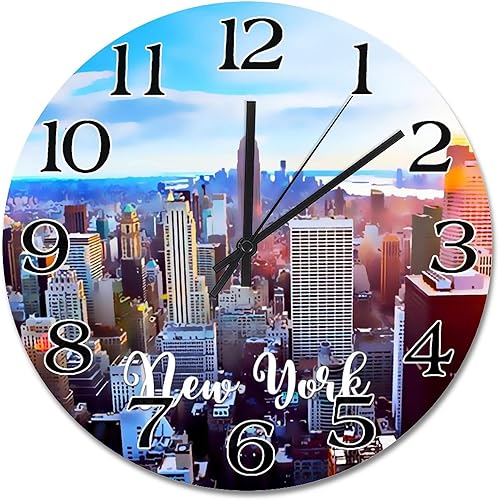 Miniatura 4 de Reloj de pared de paisaje urbano de Nueva York, Estados Unidos, Estatua de la Libertad, reloj de pared de viaje, funciona con pilas, 10 pulgadas,