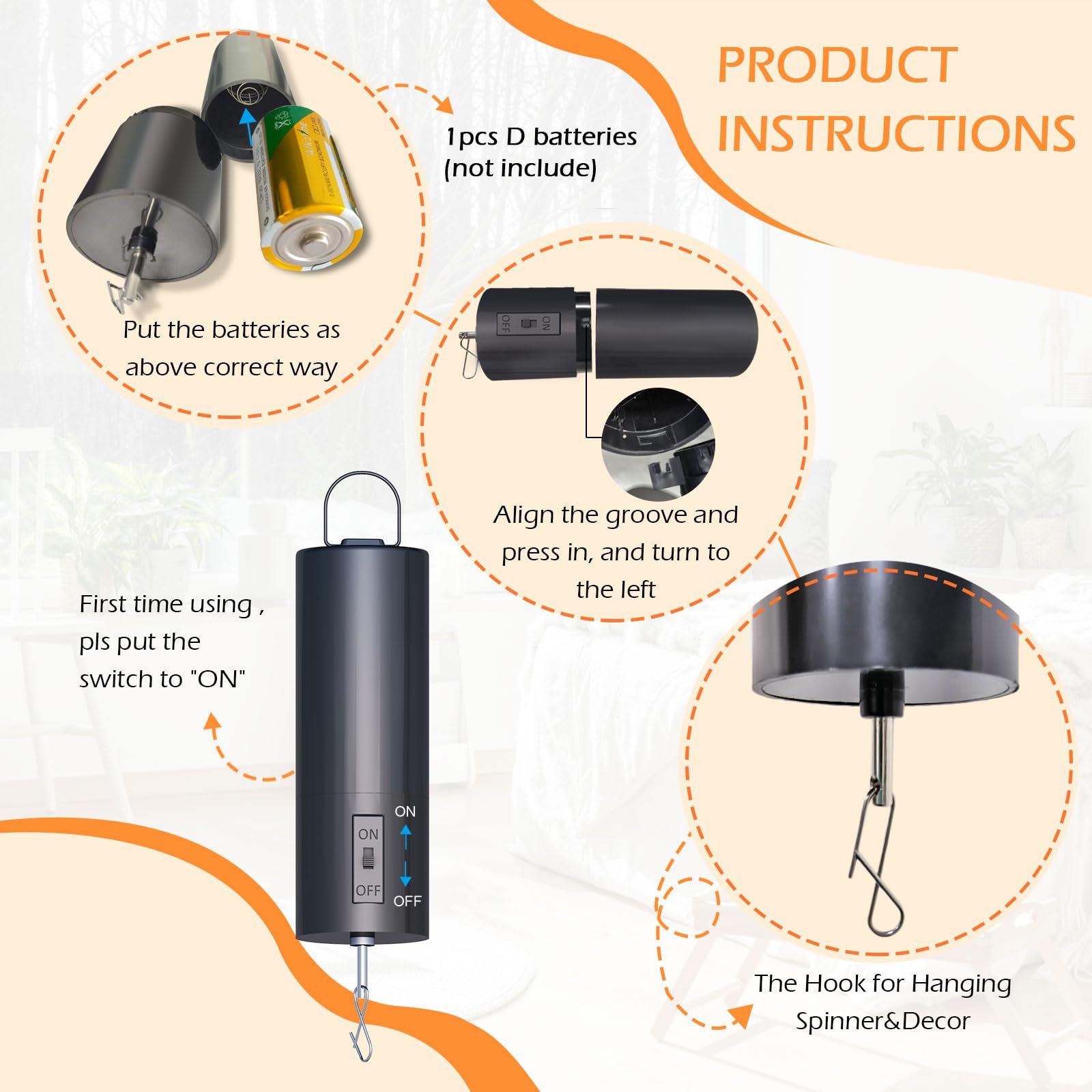 Carillons éoliens,Black--Moteur'affichage Suspendu Pour Carillons éoliens, Petit Moteur Rotatif