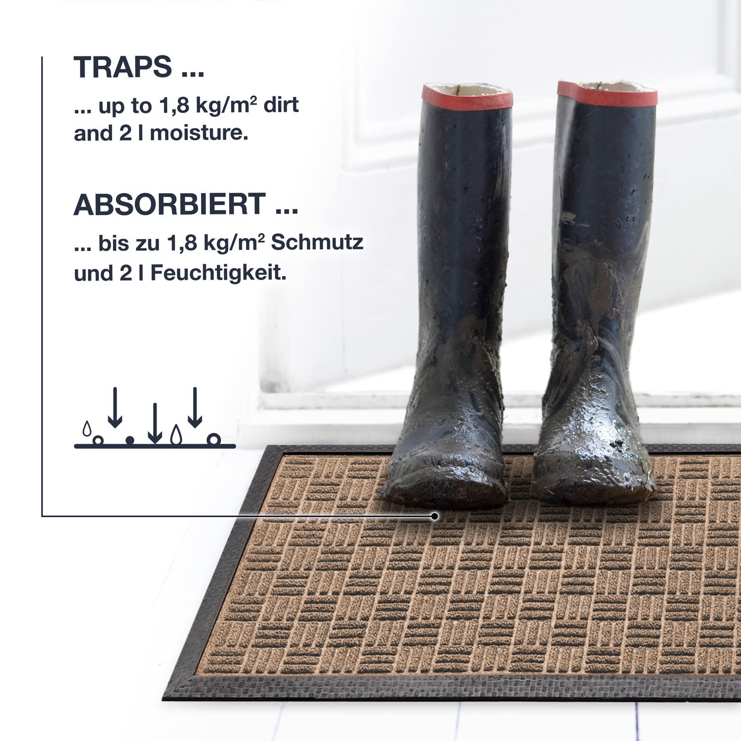 Fußmatte für Außen + Innen 60 x 80 cm, Beige - rutschfeste, wetterfeste Türmatte mit robusten Borsten - Outdoor Schmutzfangmatte für außen