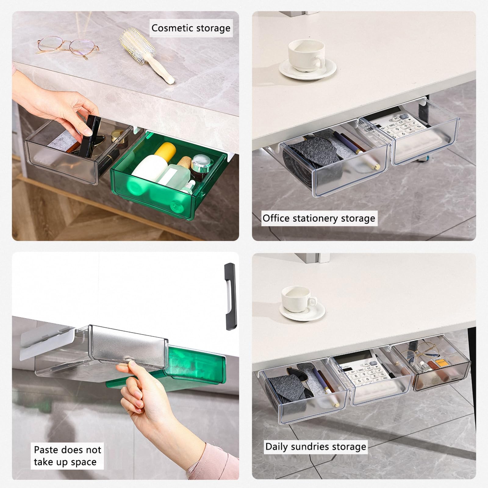 Contenitore sotto scrivania, Scatola portaoggetti sotto la scrivania, cassetto Autoadesivo Il Tavolo, Vassoio Nascosto for della, Grigio, 21 * 17,5 cm(Gray)