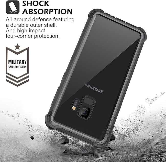 Dexnor Galaxy S9 Case with Screen Protector Clear Military Grade Rugged 360 Full Body Protective Shockproof Hard Back Cover Defender Heavy Duty Bumper Case for Samsung Galaxy S9 - Black