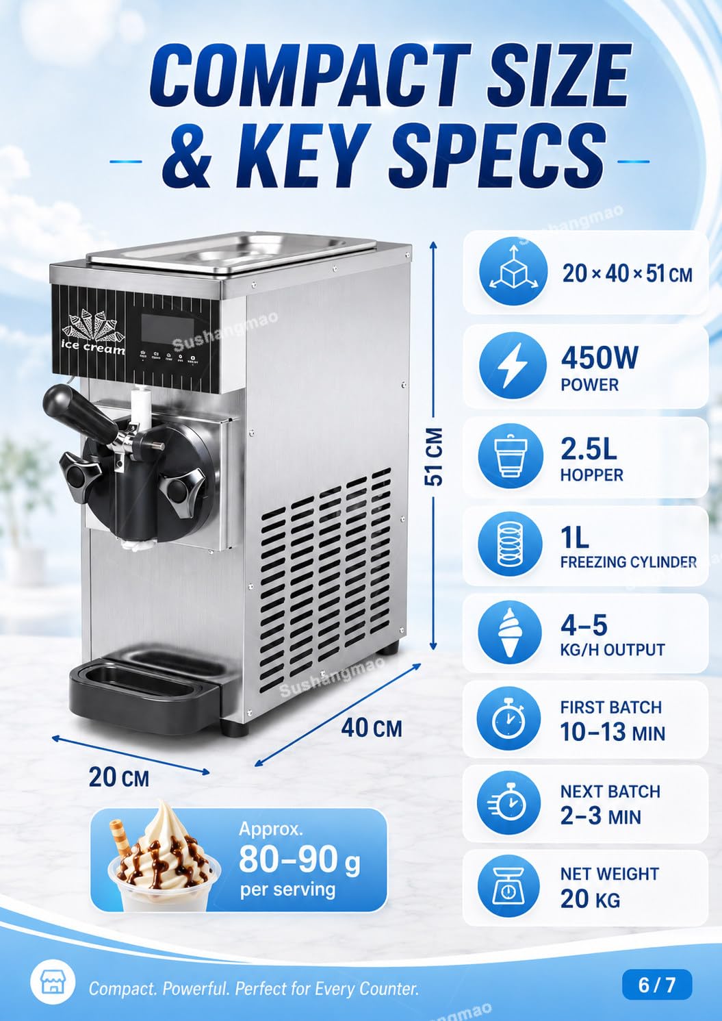 Macchina per Gelato Soft, Macchina per Gelato Commerciale, Gelatiera da Banco 450 W con Serbatoio da 2,5 L, Controllo LCD e Pulizia Automatica per Ristoranti e Negozi di Dessert Silver