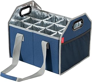 LUILANC Bottle Wine Carrier Collapsible 12 Bottle Storage Box Reusable Portable Wine Bottle Carrier Case for Tote Bag Moving, Vacation Bottle Caddy Grocery Shopping Wine Tasting Accessory (Blue)