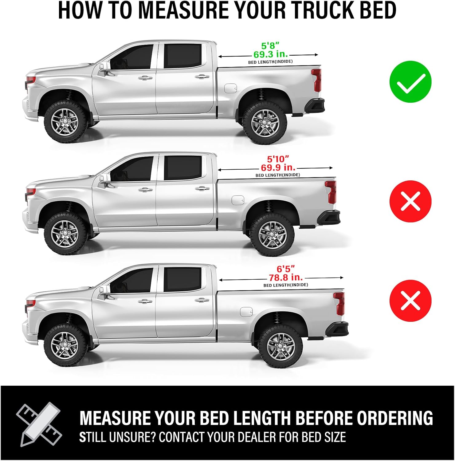 Hard Low Profile Quad-Fold Aluminum Truck Bed Tonneau Cover Compatible with 2019-2026 Chevy Silverado/GMC Sierra 5' 8" Bed (69.6") NO CarbonPro Bed