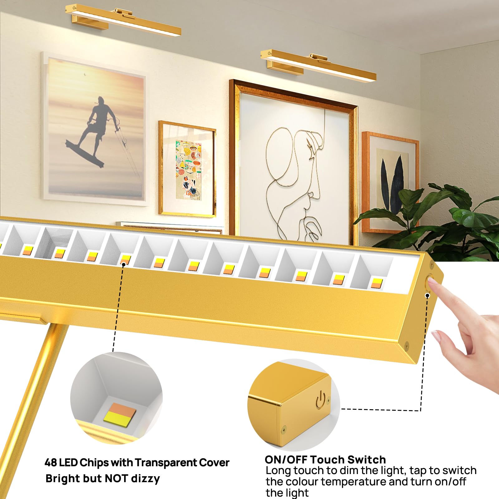 LABOREDUCER Illuminazione per immagini senza fili con telecomando, illuminazione per freccette, 40 cm, batteria ricaricabile da 4000 mAh, senza collegamento di alimentazione, lampada da parete per
