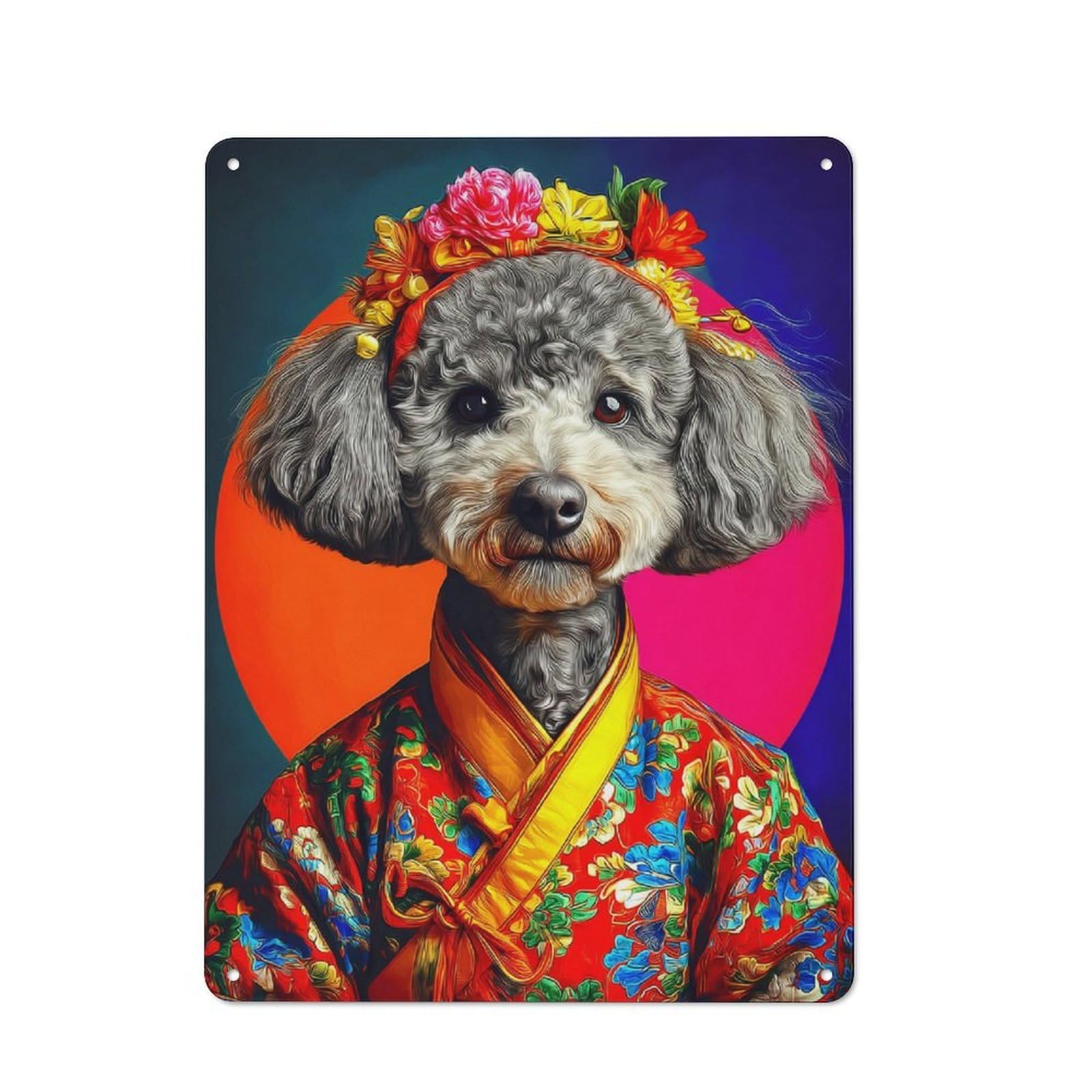 Floral Kimono Poodle Portrait Tin Sign 40x30cm for Hallway Wall, Vintage Wall Decor, for Kitchen, Dining Room And Home Bar Wall Decor