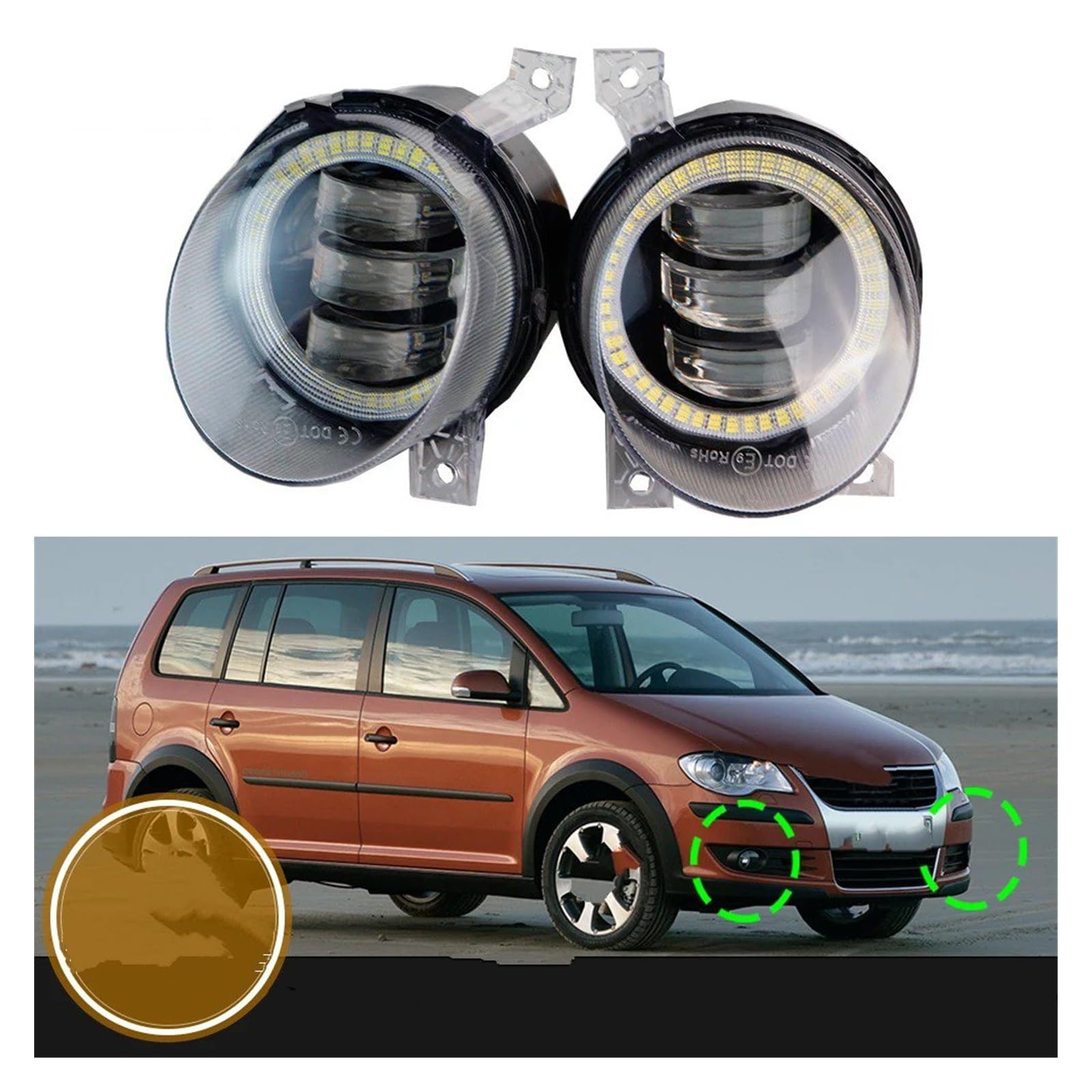 Faro Antiniebla Para VW Para Touran (1T1, 1T2) 2003-2010 Derecha + Izquierda Canbus Angel Eye LED Luz Antiniebla DRL Lámpara Circulación Diurna 1 Par(8With Angel Eye)