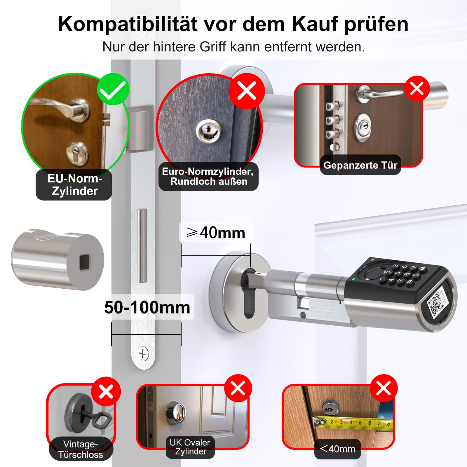 WELOCK ToucD41 - Serratura per porta digitale con codice elettronico, Smart Lock con scheda RFID, app, WiFi, impronte digitali, serratura per porta di casa, IP65, apertura intelligente per porte da 50