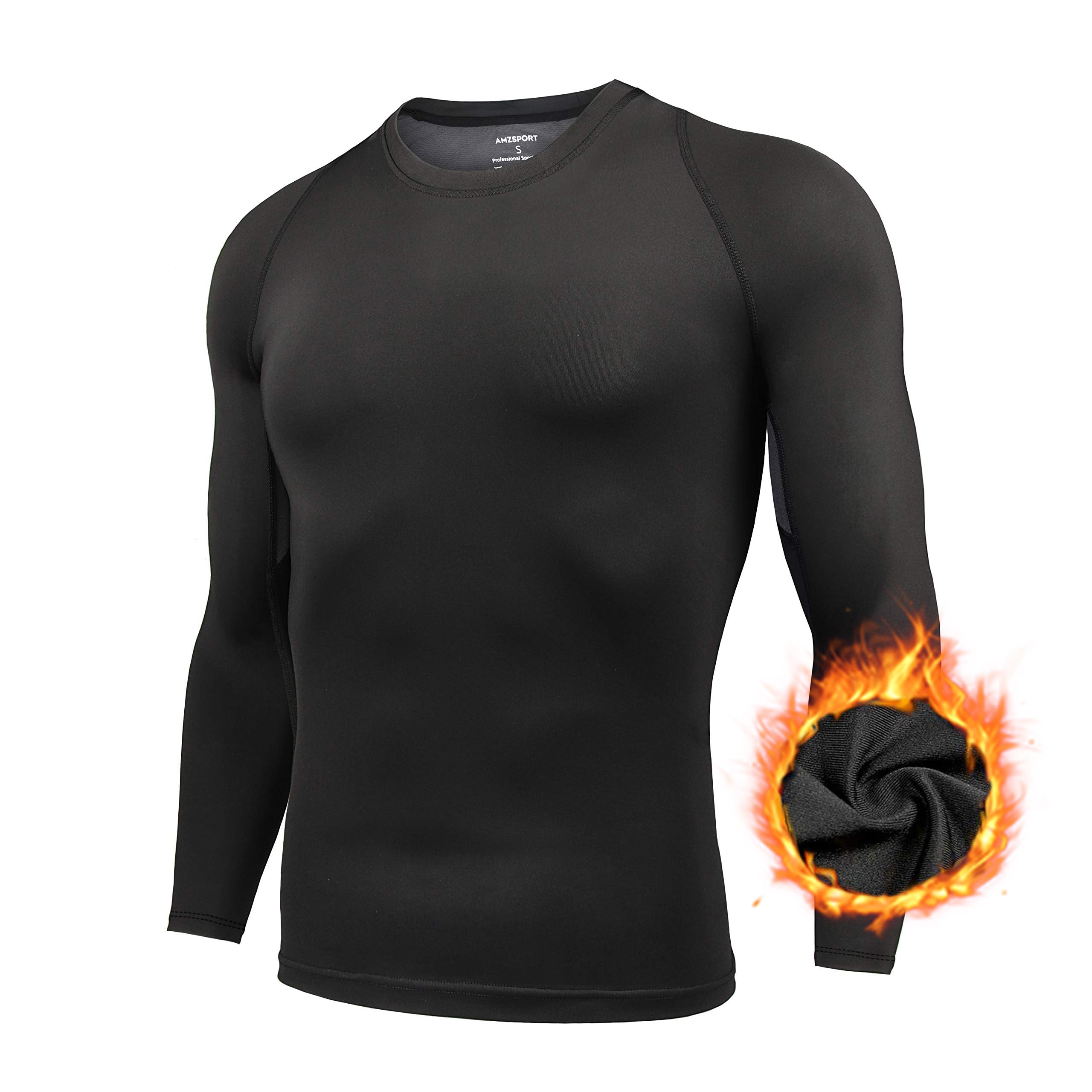 AMZSPORT Camicia a Compressione da Uomo, Maglietta a Maniche Lunghe Cool Dry Layer Fitness Top
