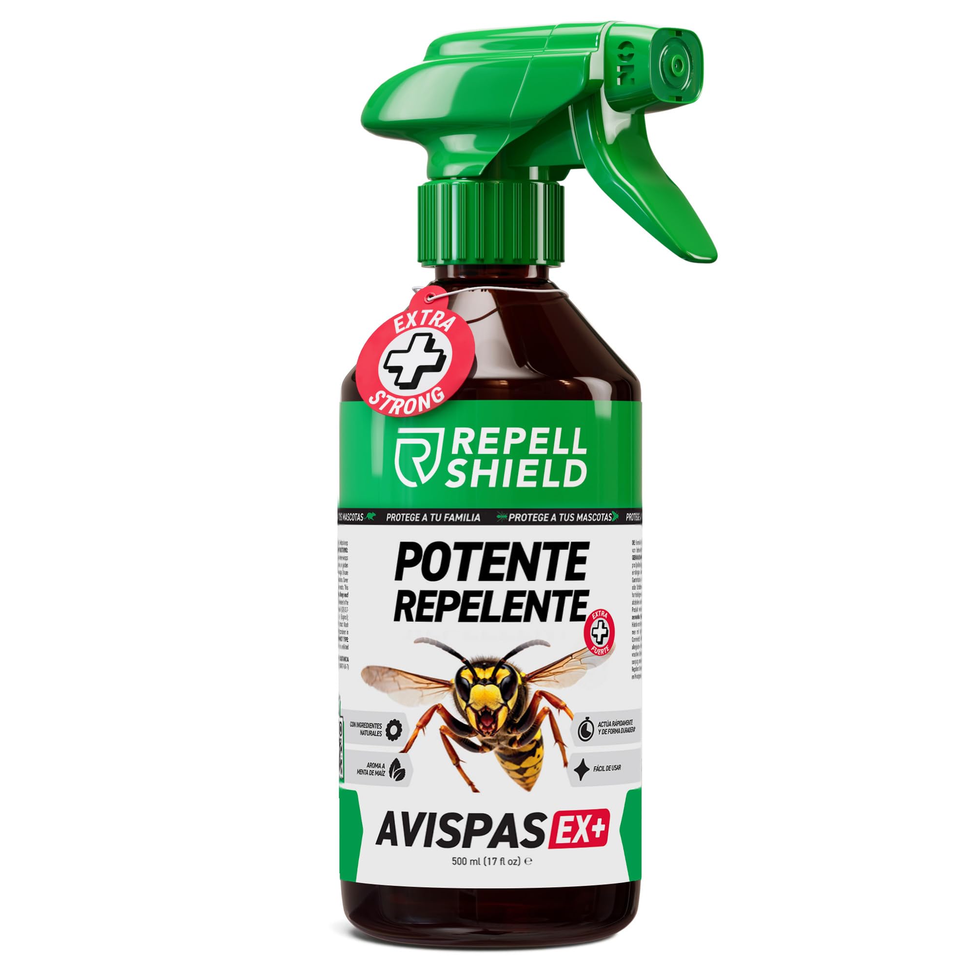 RepellShield® Spray Repelente Avispas Exterior e Interior - 500 ml - Antiavispas con Citronela y Geraniol - Seguro para Niños, Mascotas y Plantas - Protección para Jardín, Piscina, Terraza y Balcón