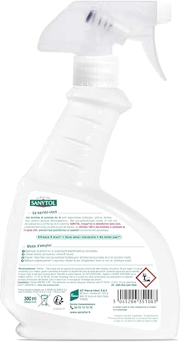 Sanytol - Désinfectant Anti-Acariens, Punaises de Lit et Puces - 300 ml - Lot de 4 - Pour Tissus, Matelas, Moquettes - Efficace 4 Mois, Sans Odeur Résiduelle, ne Tache Pas - 3