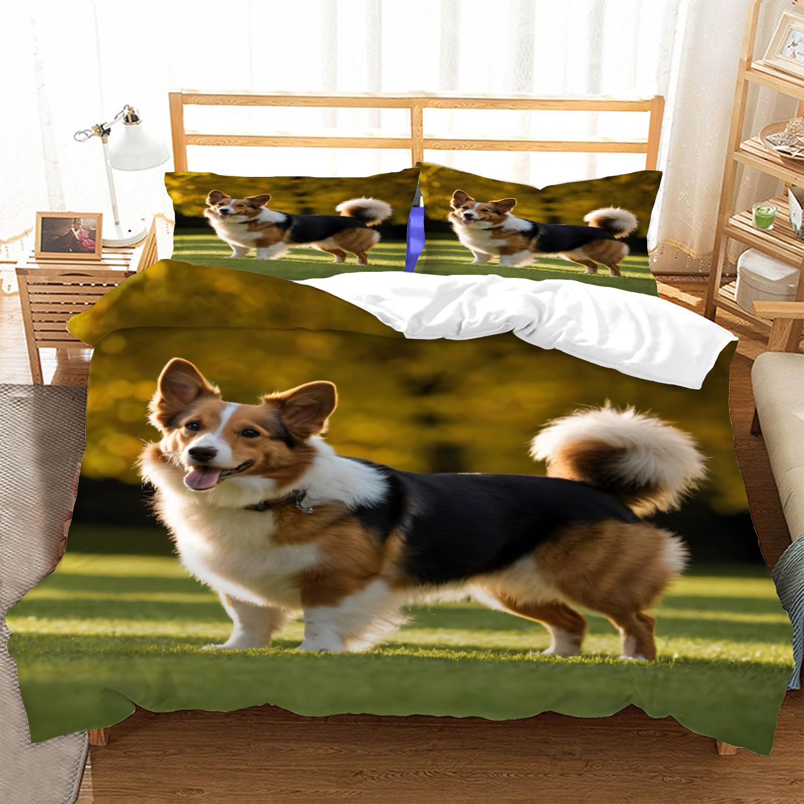 Housse de couette corgi pour chambre d'adulte et ado parure de lit chaleureuse