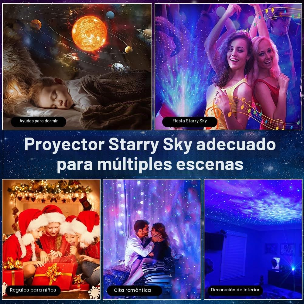 Proyector de Cielo Estrellado, 12 Discos Planetarios, Proyector de Ajuste de Rotación de 360°, Luz Nocturna, con Control, Remoto para Dormitorio, Techo, Niños y Adultos