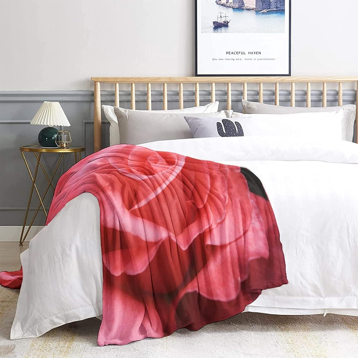 Couverture Polaire 180 x 220 cm Rouge, Plaid Polaire Rose Couverture 3D Imprimée Flanelle Blanket Literie 2 Personnes, Couvertures Doux et Chaude pour Canape Lit J695