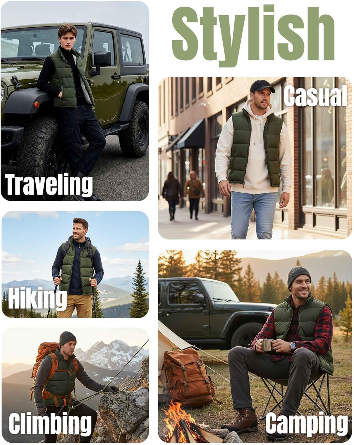 33,000ft Men's Winter Puffer Vest Outerwear Fleece Lined Warm Casual Outdoor Insulated Quilted Sleeveless Jacket - Image 6