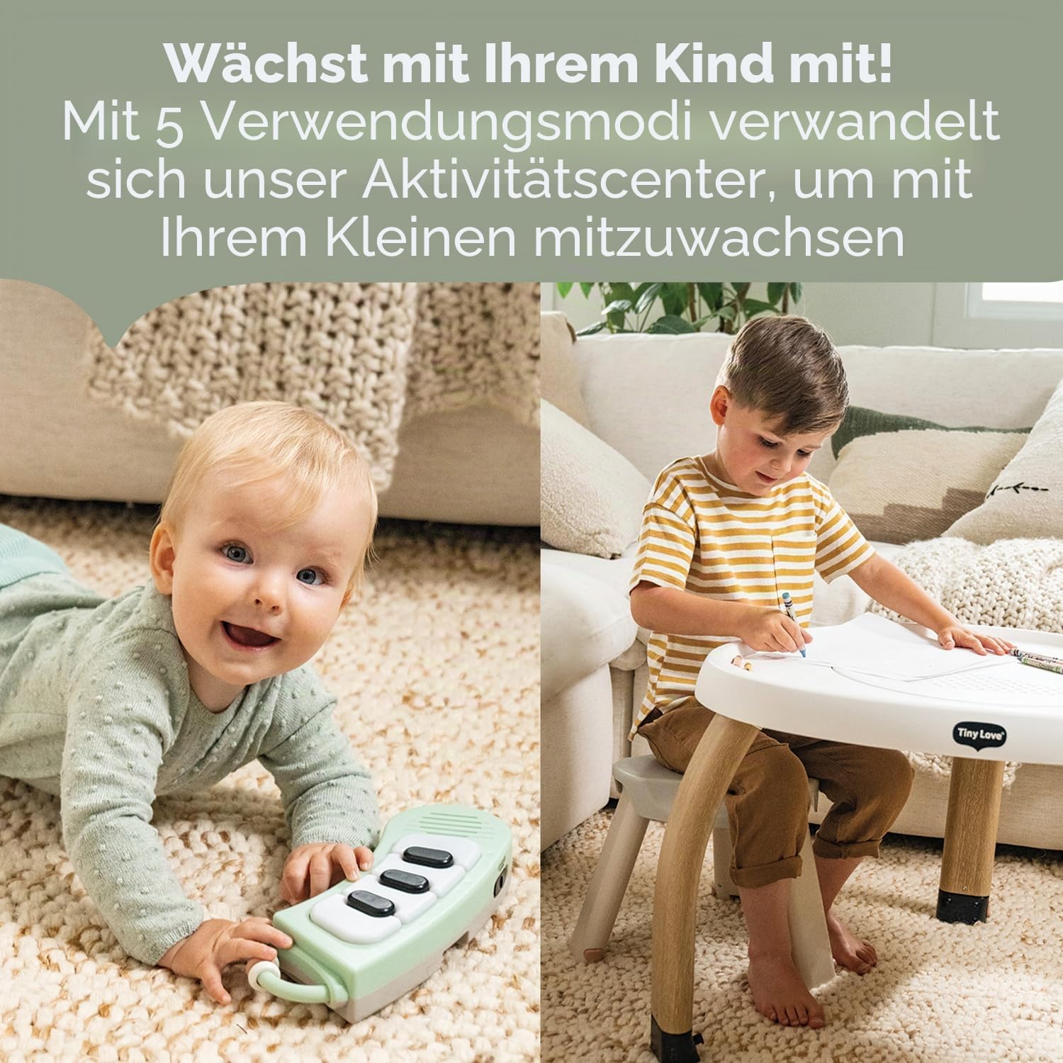Tiny Love 5-in-1 Here I Grow Stationäres Aktivitätscenter zur Förderung, Spielcenter für Babys, 20 Aktivitäten, 5 Nutzungsmodi, 6 entwicklungsfördernde Spielzeuge, ab 0 Monaten, Black & White Décor
