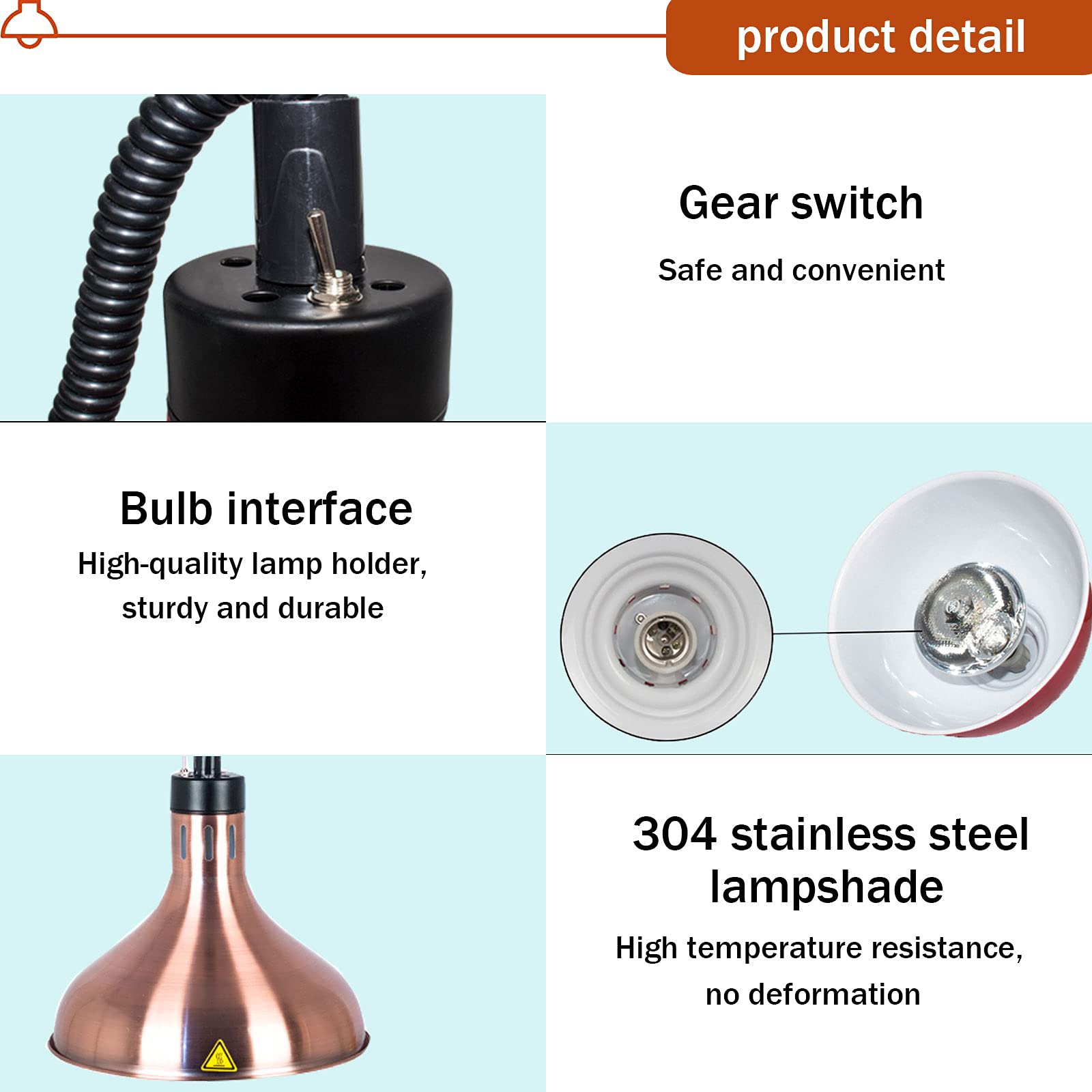 Scaldavivande con Lampada Riscaldante, Scaldavivande Commerciali per Ristoranti, Forniture per Catering con Lampadina A Infrarossi da 250 W,Black