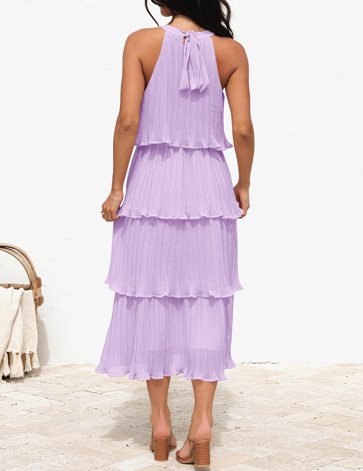 ZESICA Women's 2026 Summer Sleeveless Halter Neck Ruffle Tiered Layed Chiffon Flowy Swing Long Midi Dress thumbnail