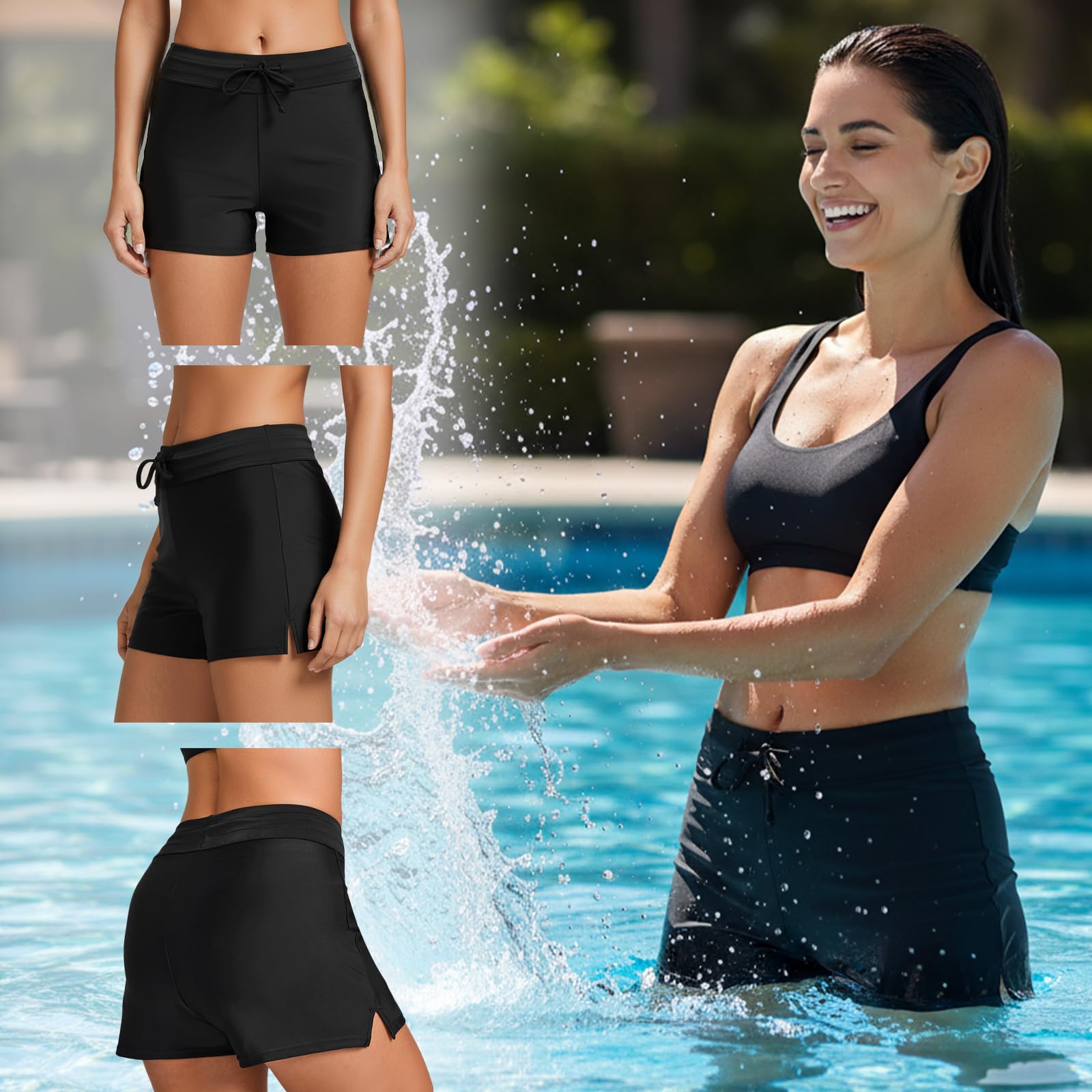 Maillot de bain menstruel pour femme, taille haute 4 plis, étanche, slip intégré et cordon de serrage, short de bain menstruel pour filles et adolescentes