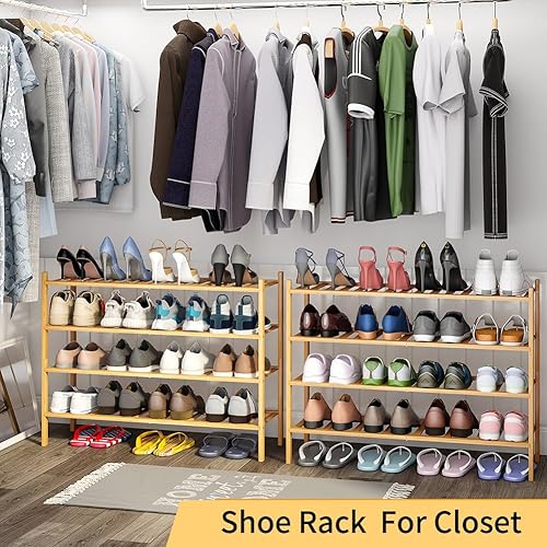 Miniatura 2 de Zapatero largo, organizador de almacenamiento apilable de bambú de 4 niveles, soporte de zapatos para armario, entrada y pasillo