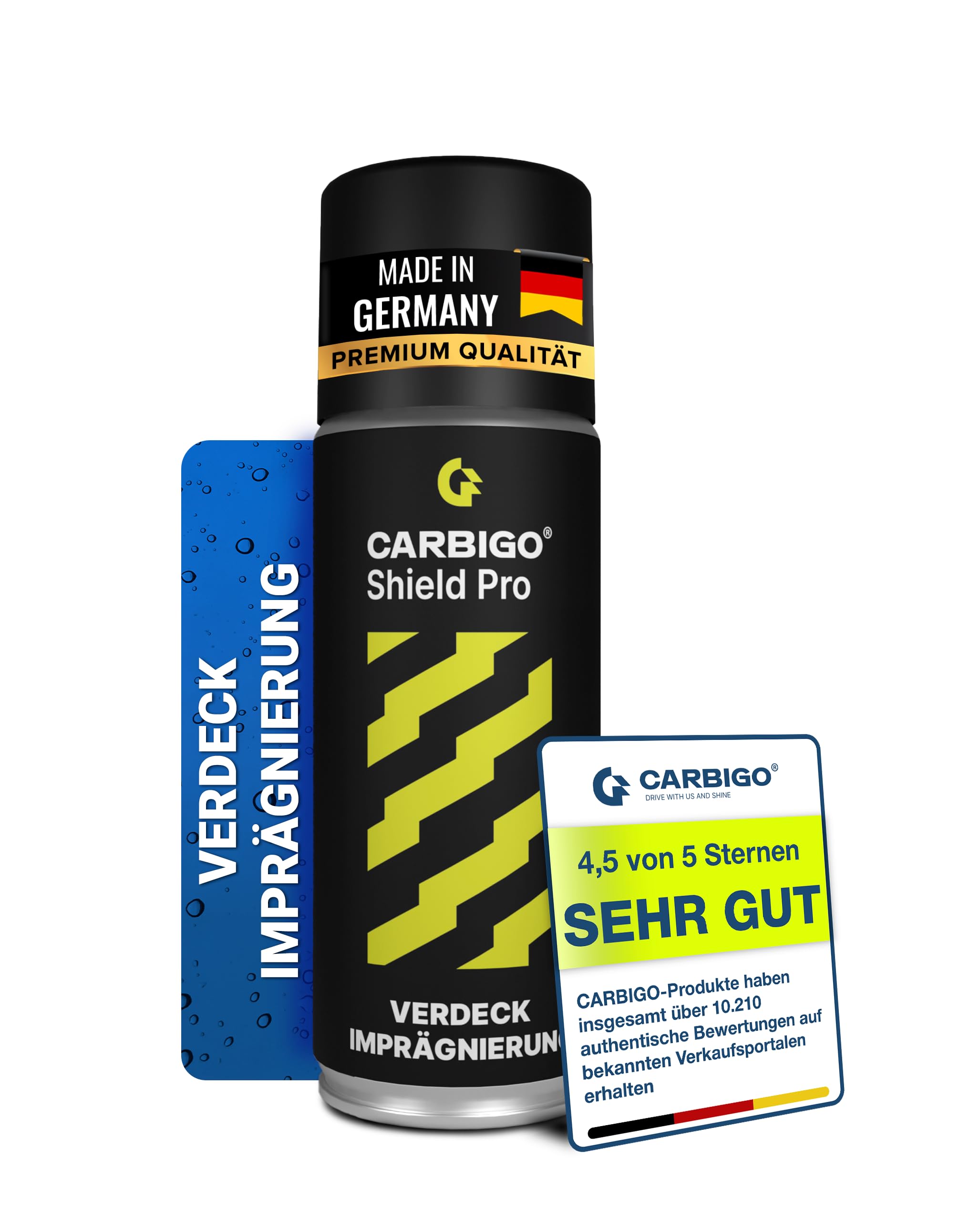 CARBIGO ShieldPro - Spray de impermeabilización para capota convertible, 400 ml, grado superior, impermeable, para textiles, cuero, zapatos, impregnación versátil para capota, spray impermeable