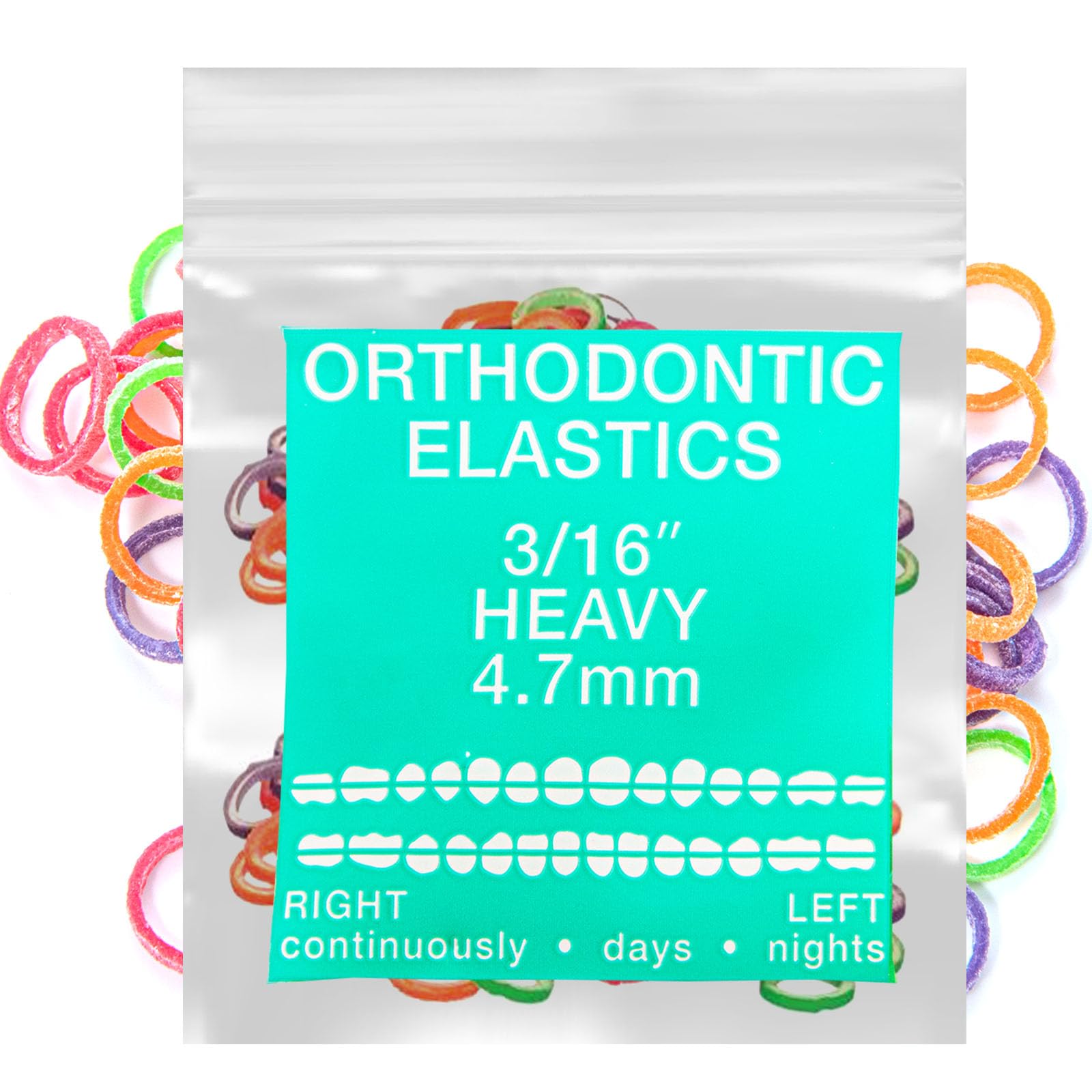 Neon Latex 100 counts Intraoral Elastic Bands Orthodontic Elastics Dental Rubber Bands Made in US Heavy 3/16'', Neon Latex