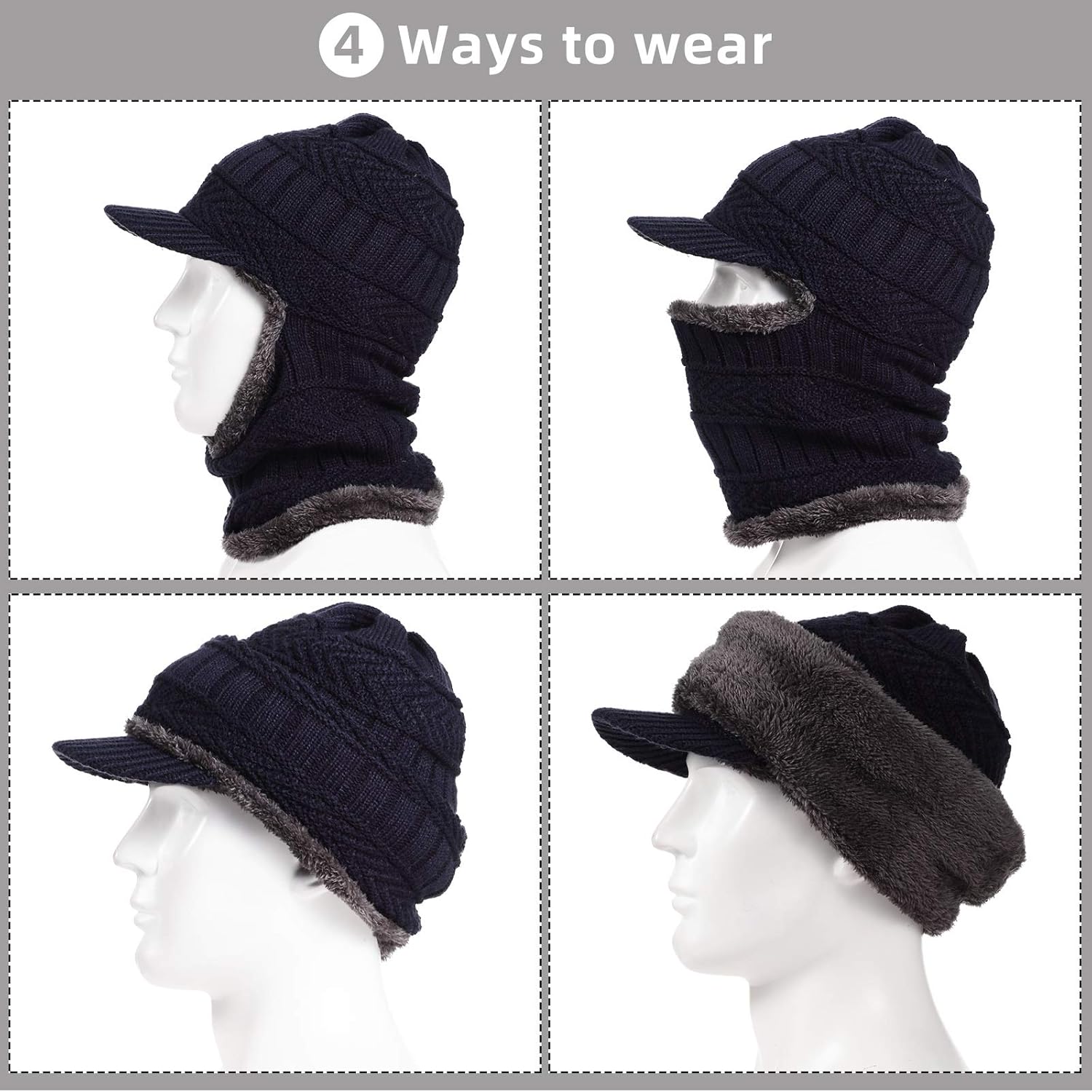 Syhood Knitted Balaclava Beanie Hat Winter Neck Warmer Ski Face Cover Neck Gaiter
