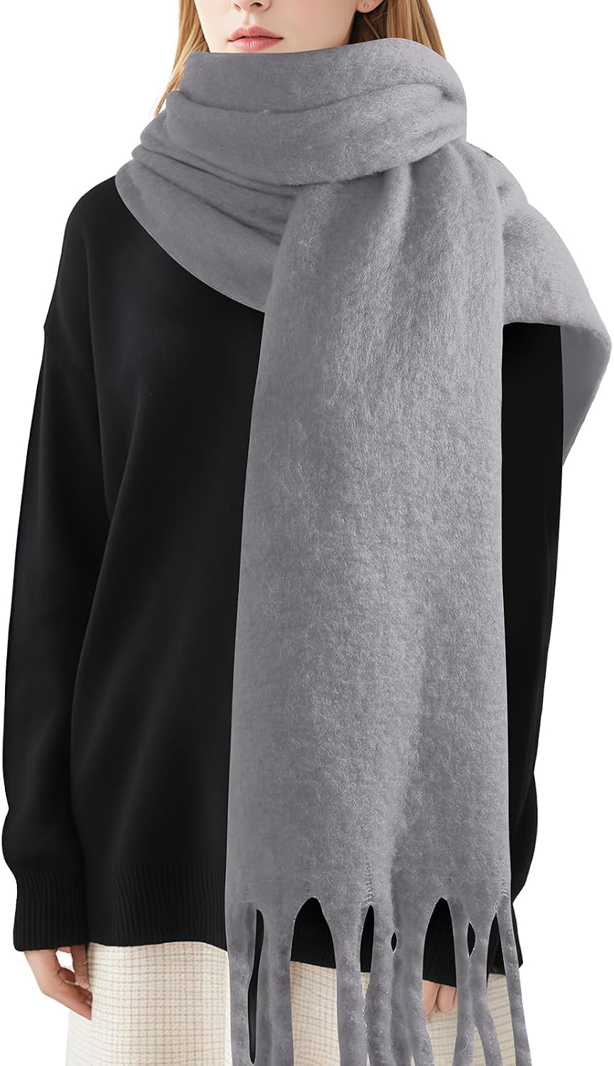 Premillow Women's Mohair Winter Scarf Pure Color, Warm Winter Scarf for Women and Men, Soft Luxurious Cashmere Feel Scarfs
