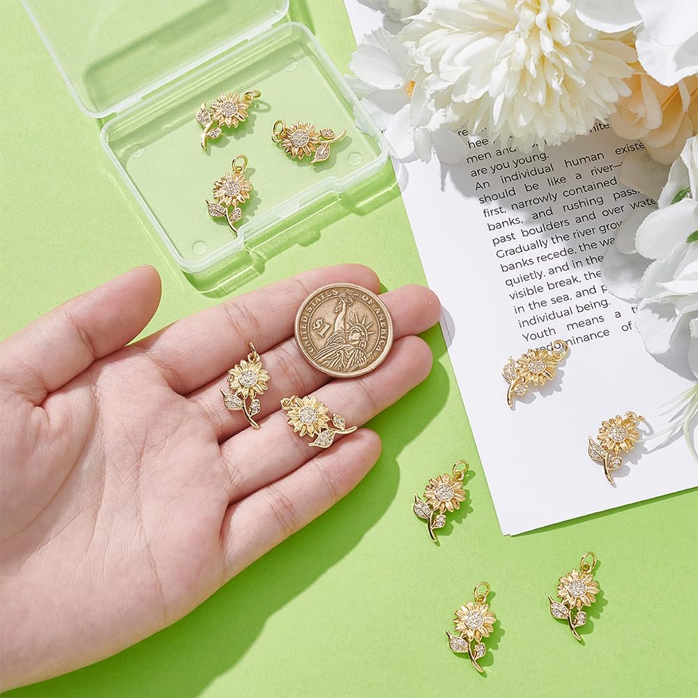 UNICRAFTALE 10Pcs 18K Gold Plated Daisy Charms Crystal Rhinestone Flower Charm Metal Sunflower Charm with Jump Ring for DIY Jewelry Making Necklace Bracelet Earring Jewelry Findings - Image 2