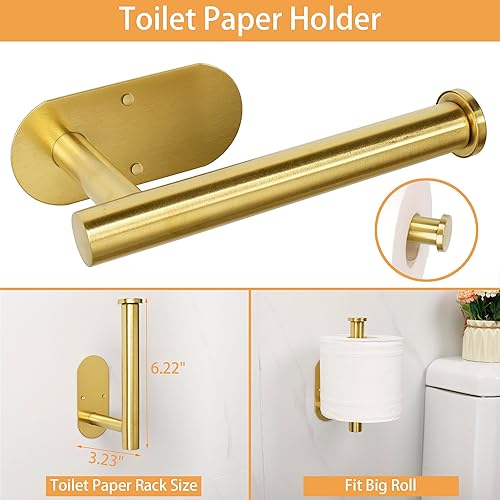 Miniatura 5 de TocTen Juego de 5 toallas para montar en la pared o autoadhesivas, juego de accesorios de baño de acero inoxidable que incluye toallero de 16