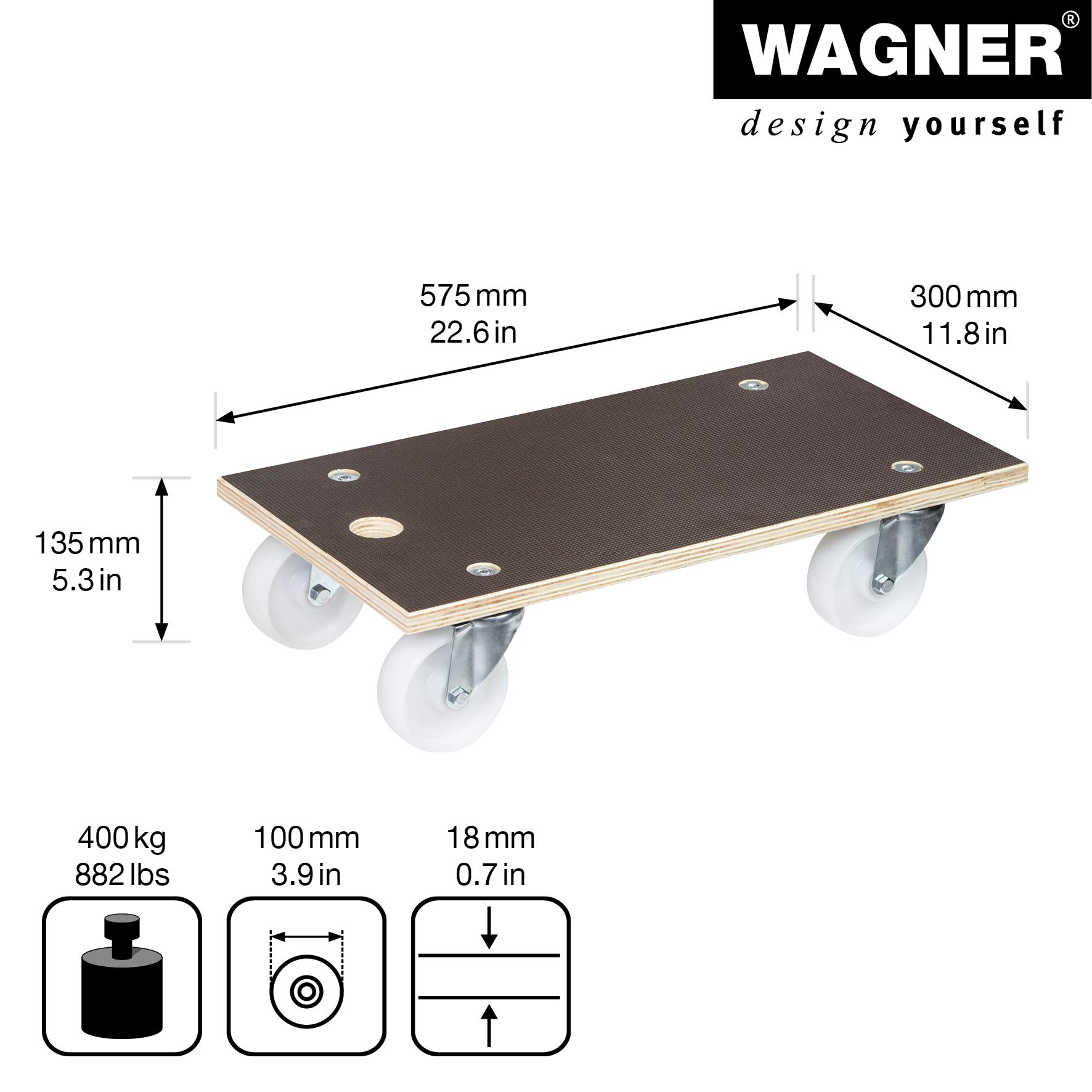 Wagner, brązowa, (dł.) 57,5 x (szer.) 30 x (wys.) 13,5 cm, twarde kółka