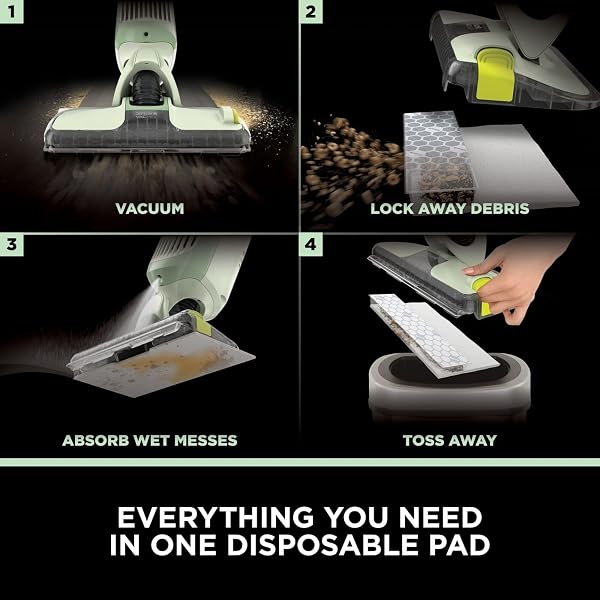 Shark VacMop 2-in-1 Cordless Hard Floor Vacuum Spray Mop, 6x Disposable Pad Refills, 355ml Multi-Surface Floor Cleaner, Lightweight 1.5kg, Maintenance-Free Disposable Pads, Lime Green, VM200UKGN - 5