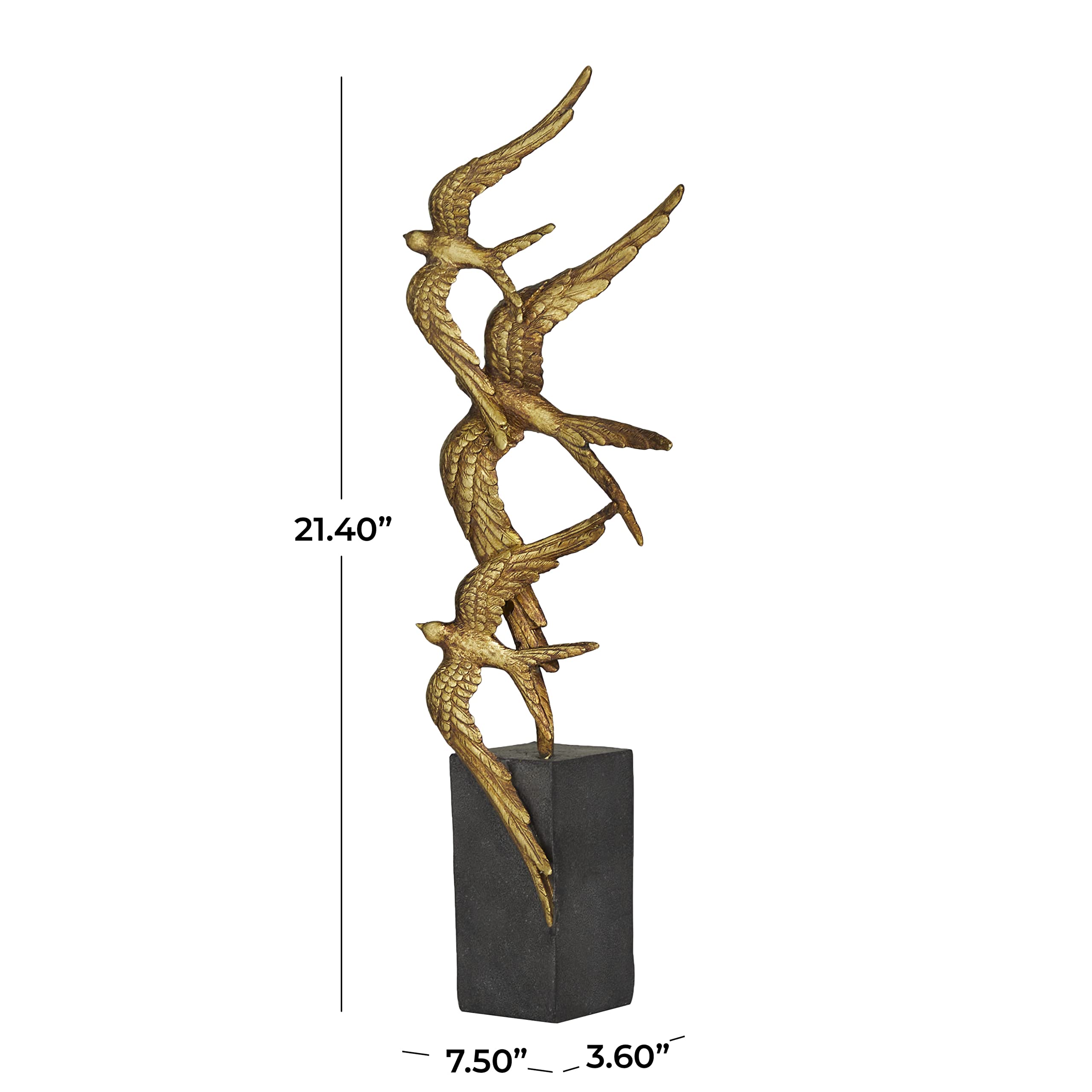 Deco 79 Polystone Bird Sculpture, 8" x 4" x 21", Gold