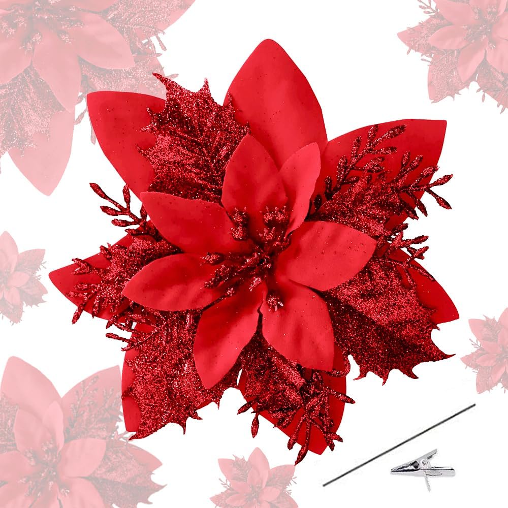 20pcs Fleurs De Noël, Fleurs De Noël Artificielles Avec Clips