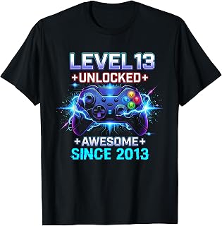 Level 13 Unlocked Awesome Since 2013 13th Birthday Boy Gamer T-Shirt