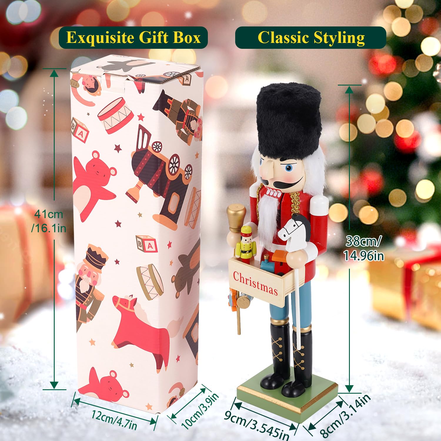 COMBIUBIIU Christmas Decorations Nutcracker Soldiers,15 inch Wooden Traditional Nutcracker Figures,Festive Collectible Ornament Gift for Thanksgiving Christmas Decor(Festive Sign) - Image 3